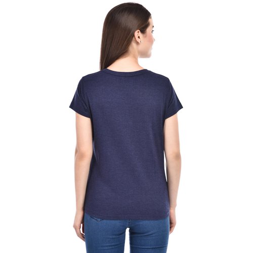 Navy Blue Melange Girls Cotton T-Shirt