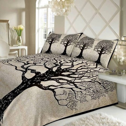 90By100 Inches Black Stone Double Bed Sheet with 2 Pillow Covers