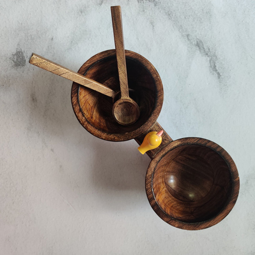 Wooden Handcrafted Round Snack Bowls