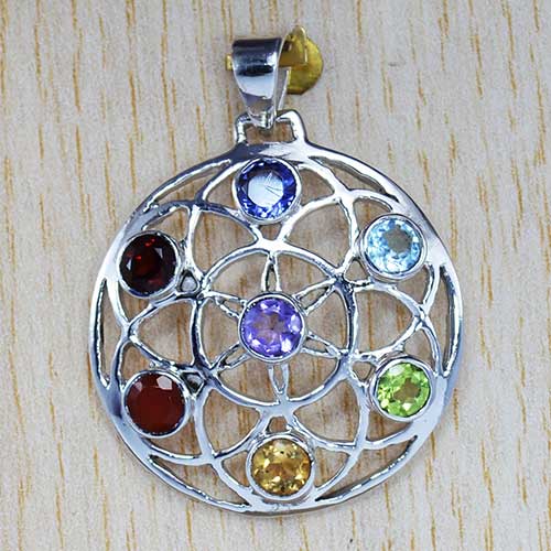 Navratna Multi Stone 925 Sterling Silver Jewelry Classic Pendant