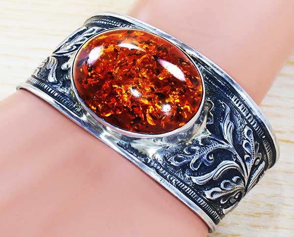 Amber Gemstone 925 Silver Bangle