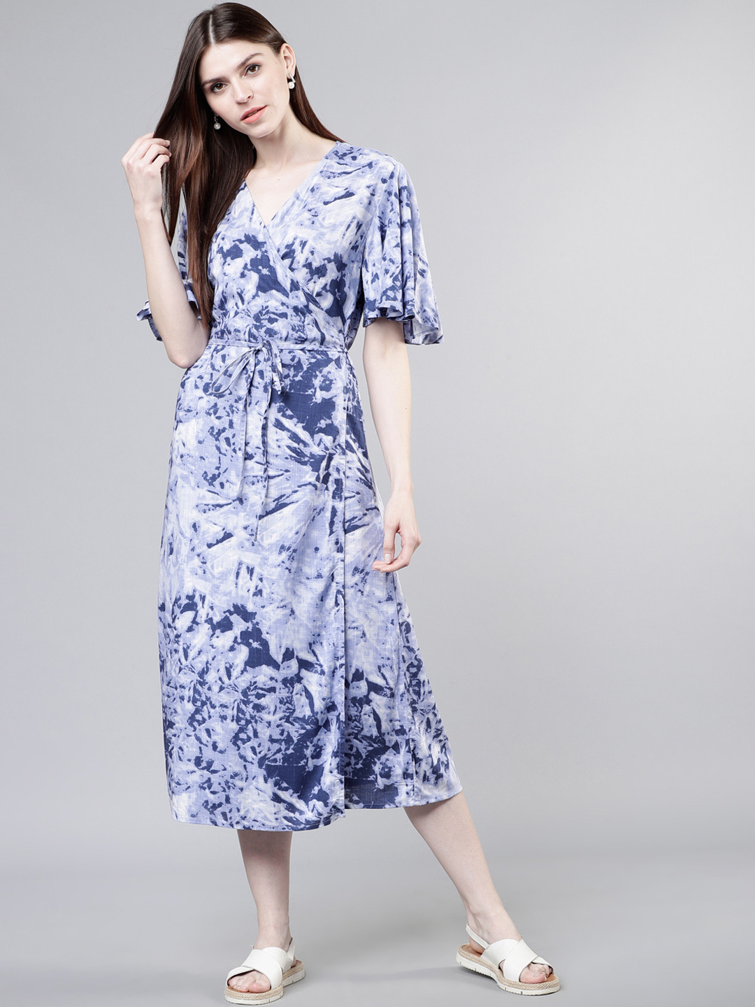 Women Blue Dyed Wrap Dress