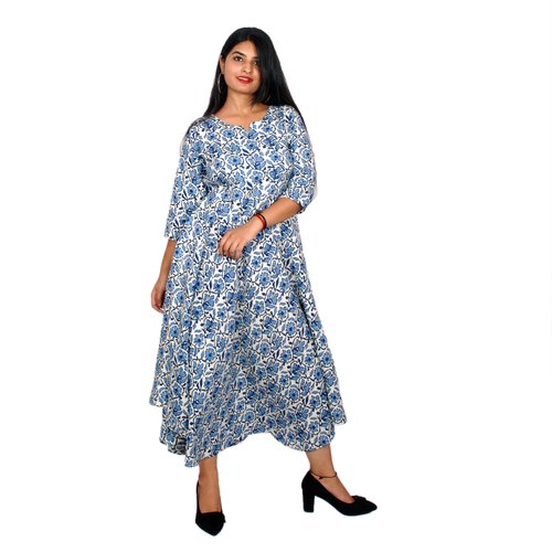 Jaipuri Indigo Print Rayon Dress