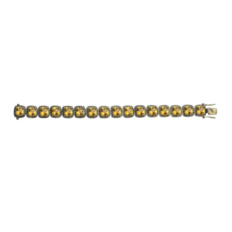 Square Citrine & Diamond High Quality Long Bracelet