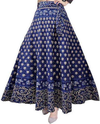 Jaipuri Printed Wrap Around Blue Skirt