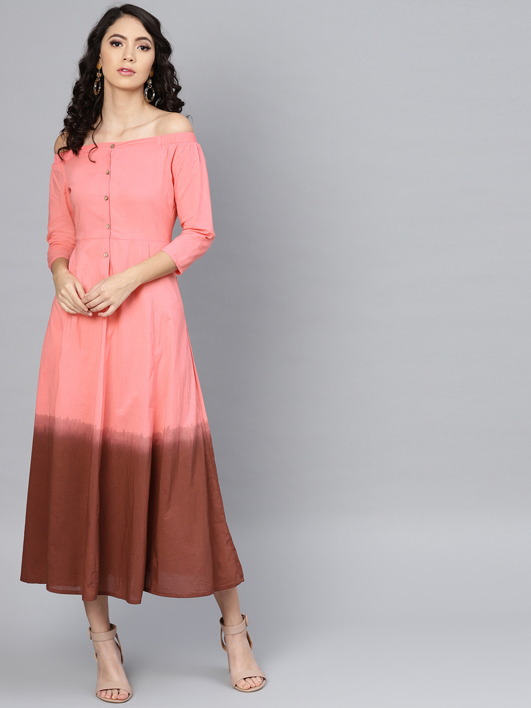 Women Pink & Brown Dyed Maxi Dress