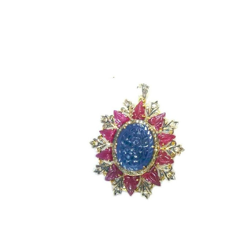 Vintage Style Blue Sapphire, Rubies And Diamonds