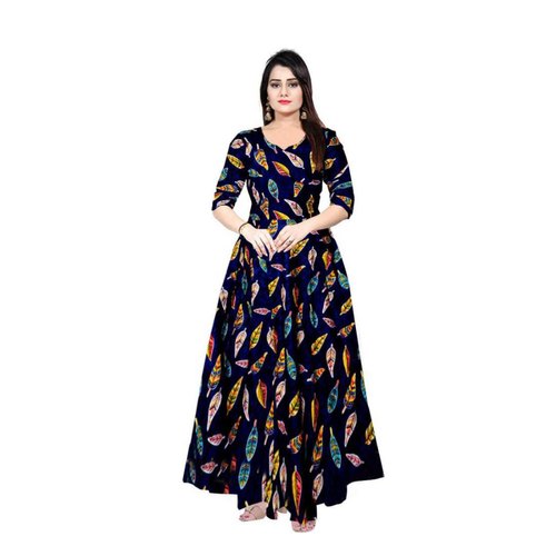 Jaipuri Leaf Printed Rayon Dress