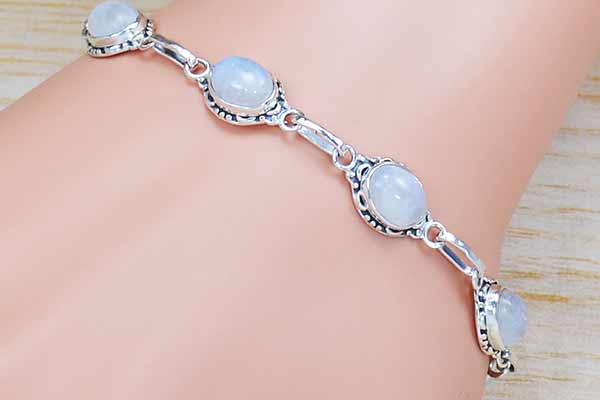 Rainbow moonstone Silver Bangle