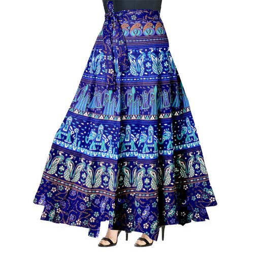 Jaipuri Peacock Print Cotton Wrap Around Skirt